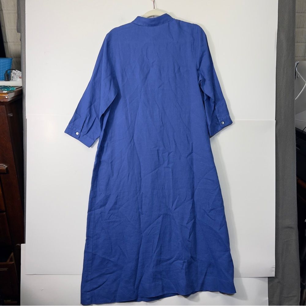 NWT Medium J. JILL Linen Midi Shirt Dress Amalfi Coast Blue - Picture 8 of 10